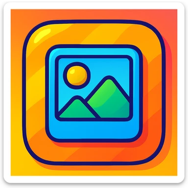 Make the image placeholder more colorful with a vibrant gradient background. Use a rounded rectangle shape with a generic photo icon in the center. Style it in vibrant toon style with bright, lively colors and smooth gradients. sticker
