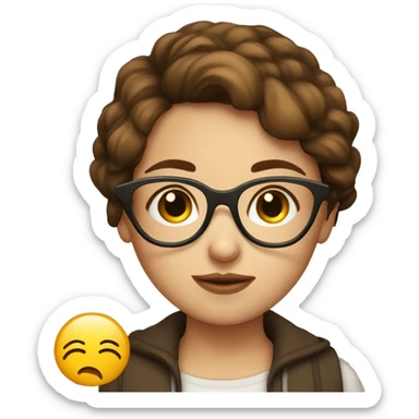 Short brown haired girl with glasses kissing sticker