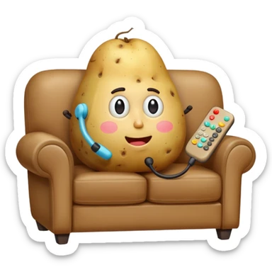 A potato on a couch watching tv sticker