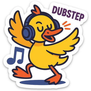 duck dancing to dubstep with headphones sticker