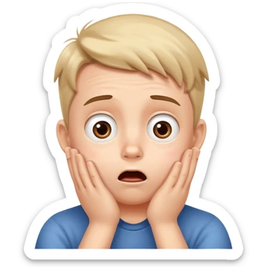 A cute boy with both hands pressed against his cheeks, looking surprised or shocked sticker