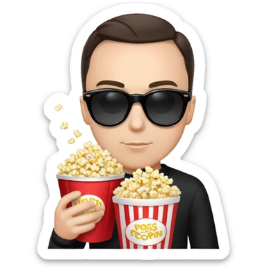 Sheldon cooper wearing black sunglasses and eating popcorn  sticker
