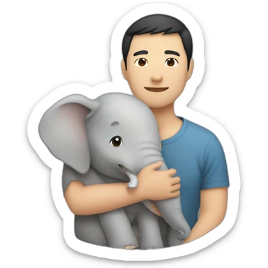 Asian man cuddling with an elephant sticker