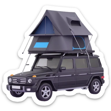 black Mercedes-Benz car with roof tent sticker