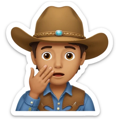 cowboy making oops expression covering mouth sticker