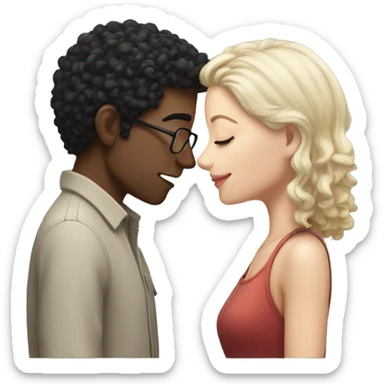 A white-skinned man with curly black hair and glasses and a white-skinned girl with brunette straight hair are kissing with their eyes closed. sticker
