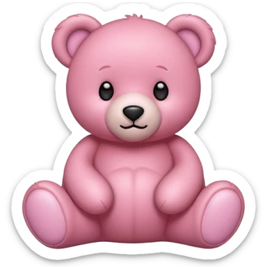 pink teddy bear, sitting and cuddly, apple style emoji sticker