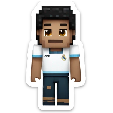 niño con rulos y camisa del real madrid con forma de minecraft sticker