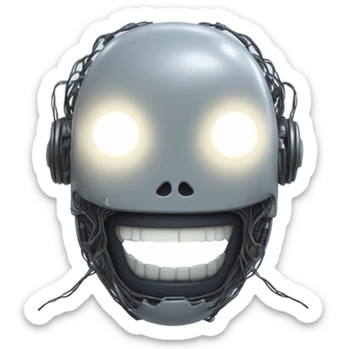 Alien robot head with glowing wires and white teeth  sticker