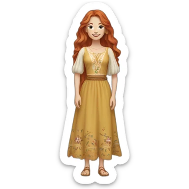 redhead white woman long hair, smiling, wearing boho dress sticker