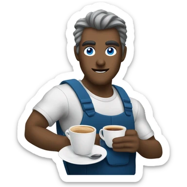 un demoni gris amb un cafe blau  i uns ous sticker