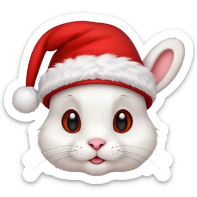 white rabbit with ears in a christmas hat sticker