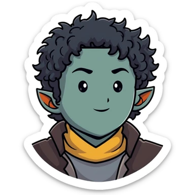 firbolg from DnD with gray skin, black curly hair, clean-shaven face, no beard sticker
