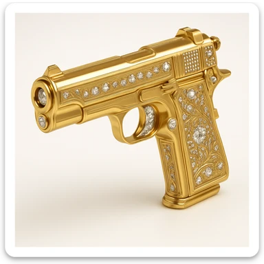 Add diamond details to the golden gun, keep it shiny and elegant, in gold objects style. sticker
