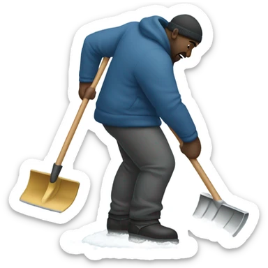 Large dark man shoveling snow in his gace sticker