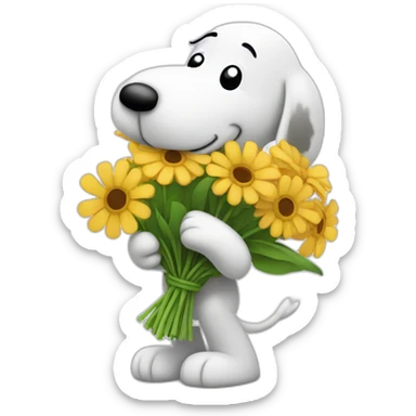 Snoopy holding flower bouquet sticker