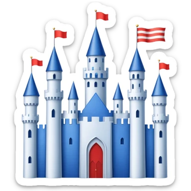 The flag has a yellow background with four horizontal red stripes running across it. In the upper left corner, there is a blue rectangle containing a white, stylized castle with three towers, the middle tower being taller than the others. sticker