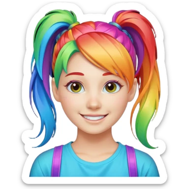 Girl with rainbow ponytail — bright gradient strands flowing sticker
