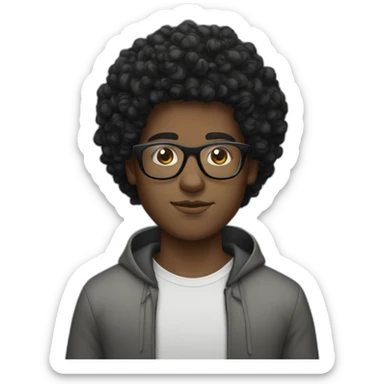 white boy afro curly black hair and squared glasses sticker