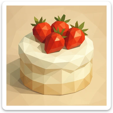 white cake with strawberries on top, polygonal style sticker