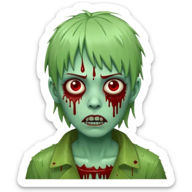 Zunbi na chuva cabelo de franjinha pele verde sangrenta sticker