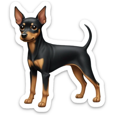 Pinscher dog color black and tan, with ears standing up sticker