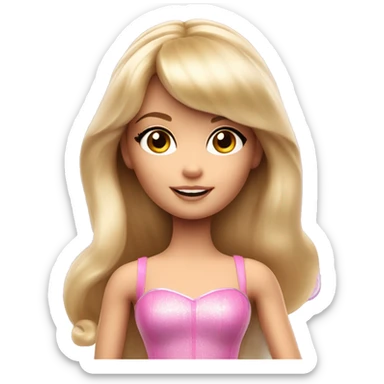 Blonde Barbie with full bangs and long hair and hazel eyes flying dressed as a fairy with a wand sticker