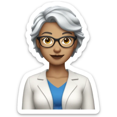 super woman with short grey hair fair skin blue eyes wear wire rim glasses sticker