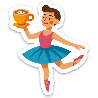 A ballerina holding a cup of cappuccino sticker