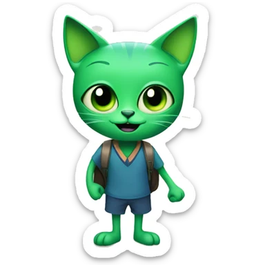 Alien  green cat goes to school sticker