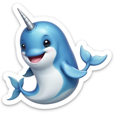 Cinematic Comical Cute Narwhal Portrait Emoji, Head tilted dramatically with an exaggeratedly amused expression, featuring a uniquely curved tusk, a sleek body with wide, comically expressive eyes brimming with playful disbelief, Simplified yet hilariously expressive features, highly detailed, glowing with a slightly sassy oceanic glow, high shine, dramatic yet playful, stylized with an air of cheeky marine mischief, soft glowing outline, capturing the essence of a meme-worthy cute narwhal that looks ready to side-eye its way into viral fame! sticker