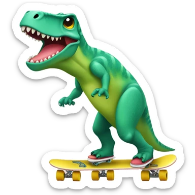 One dinossaur plaing skate and using sun classes sticker