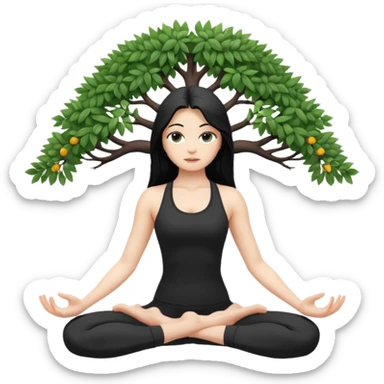 white girl with black long hair doing yoga tree postion sticker