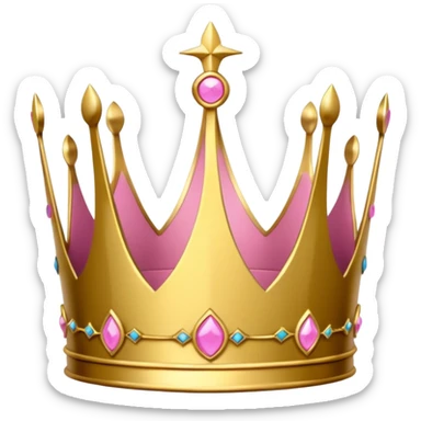 A luxurious golden crown with pink accents and elegant details, featuring a prominent empty space or cutout in the center cause I will write there sticker