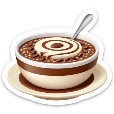 realistic emoji of champorado, close-up view of chocolate rice porridge with creamy condensed milk, accurate colors and textures, appetizing appearance sticker