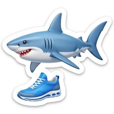 A smiling shark wearing bright blue sneakers sticker