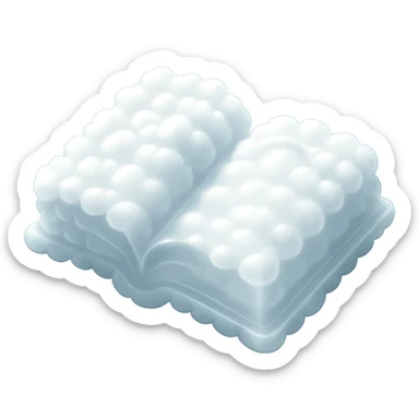 top view of a thick open book made entirely of small, very bright white fluffy convex clouds, matte glass style, emphasis on volume and airiness, no background sticker