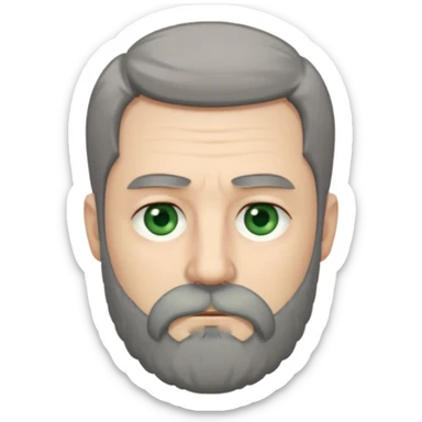 Greenish grey eyed adult man with sad eyes, poor short dark grey hair and a very long beard hanging. Pale skin. He's serious and looks tired. Make sure his hair and beard are both dark grey. sticker