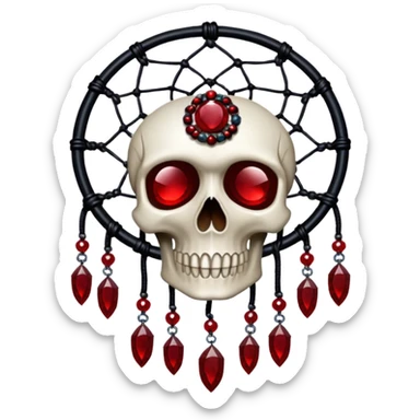 Blood-red, bloody, obsidian-black, edgy, dream catcher, red gemstones, black wires, black threads, big skull in the middle sticker