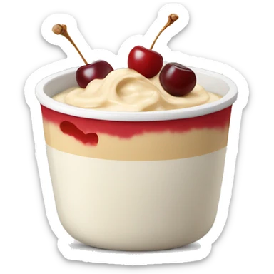 Bowl of curd with cherries and peanut butter sticker