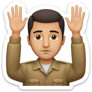 surrenders, depict an Iraqi with a sad face and raised hands sticker