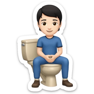 emoji menino branco com cabelo preto sentado no vaso sanitário  sticker