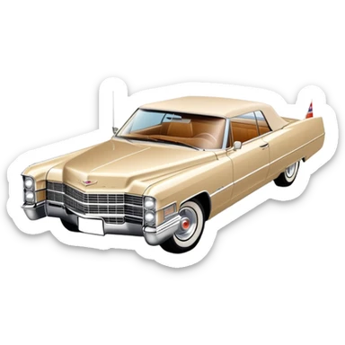 Simple beige 1966 Cadillac DeVille with minimal details, clean lines, streamlined 30-degree view, reduced to essential elements only, Once Upon a Hollywood car, iOS emoji style sticker