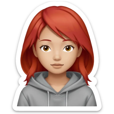 Asian young adult in a hoodie with red hair care free persona sticker