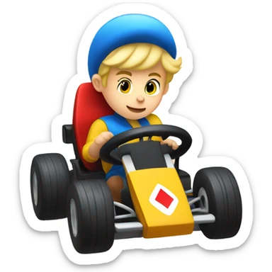 Little blonde boy in a Mario kart sticker