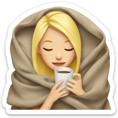 Blonde girl inside a blanket sipping coffee eyes closed sticker