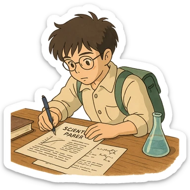 ghibli style student writing a scientific paper sticker