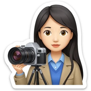 journalist asian woman long hair holding camera and notebook sticker