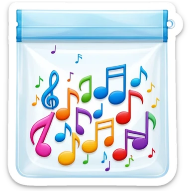 ziplock bag with several colorful music notes inside sticker