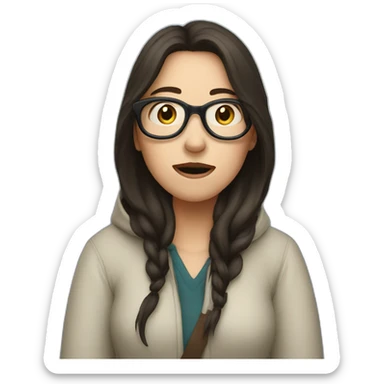 white woman with glasses and long dark hair begging in the street sticker